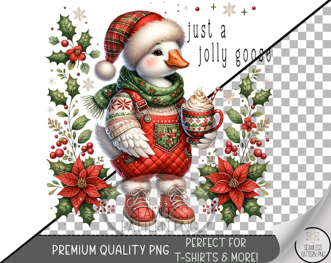 Jolly Sublimation Design, Christmas Goose UV DTF Graphic, Farmhouse Clip Art, Festive Digital Download, Cute Holiday Watercolor A505