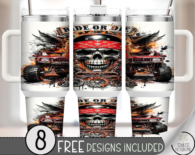 Ride Or Die PNG, Edgy Skull Sublimation Design For 40 Oz Tumbler Wrap, Digital Download, B834