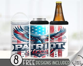Military Can Cooler Wrap, Patriot 16 oz 4-in-1 Cooler Sublimation, American Design File, Seamless Can Cooler PNG Wrap, Trump Hard Can Wrap
