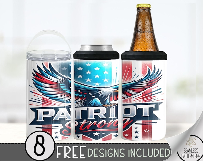 Military Can Cooler Wrap, Patriot 16 oz 4-in-1 Cooler Sublimation, American Design File, Seamless Can Cooler PNG Wrap, Trump Hard Can Wrap
