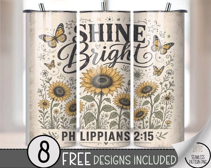 Sunflower 20 oz Tumbler Wrap, Inspirational Sublimation Design for Straight Tumblers, Vintage PNG Files, Digital Download, B10338