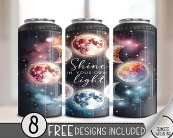 Moon Phase Can Cooler Wrap, Neon Moon 16 oz 4-in-1 Cooler Sublimation, Celestial 16Oz Tumbler File, Night Sky Can Cooler PNG,Outer space PNG
