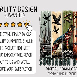 May include: Digital download featuring a German Shepherd with an American flag design, ducks, bullets, and a truck. The text reads "Southern Dad" and "Quality Design Guaranteed". Trendy and unique designs.