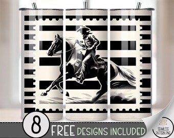 Rustic 20 oz tumbler wrap: Cowboy on Galloping Horse Digital Download Sublimation Design for Skinny Tumblers, Bold PNG Files A492
