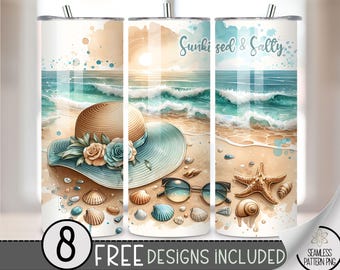 Sunkissed Beach Tumbler Wrap, Ocean 20 Oz Skinny Tumbler PNG File, Sea 20Oz Straight Tumbler File, Vacation Sublimation Tumbler Design, A108