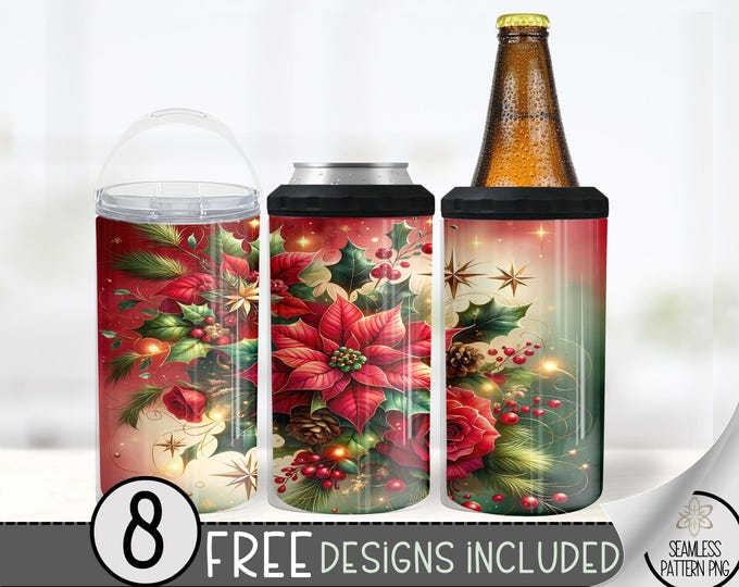 Christmas 4 In 1 Can Cooler Tumbler Wrap, Winter Sublimation Design, Xmas 16 Oz Slim, Holiday 16 Oz Can Cooler Sublimation Design, Religious