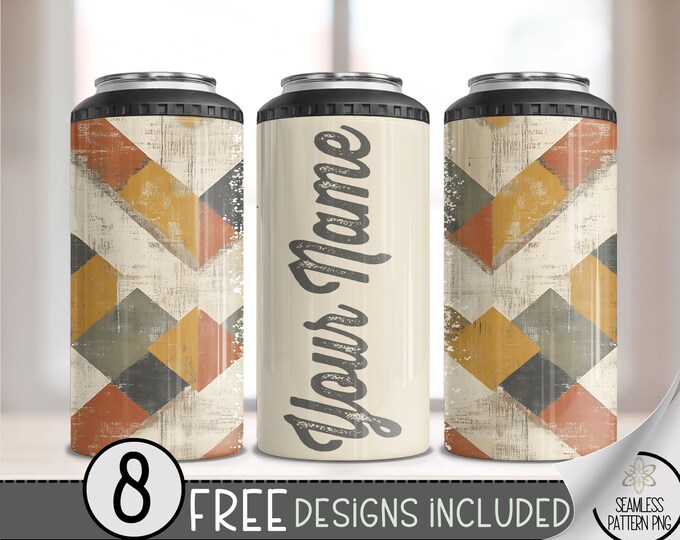 Western 16 Oz 4-In-1 Cooler Sublimation, Add Your Own Name Southwestern 4In1 Can Cooler Wrap, Aztec 4 In 1 Can Cooler File, Add Text PNG