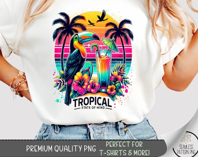 Toucan T-Shirt Design, Summer Sunset Shirt PNG, Tropical Cocktail Beach Shirt Sublimation, Retro Island Shirt PNG, Instant Download, A327