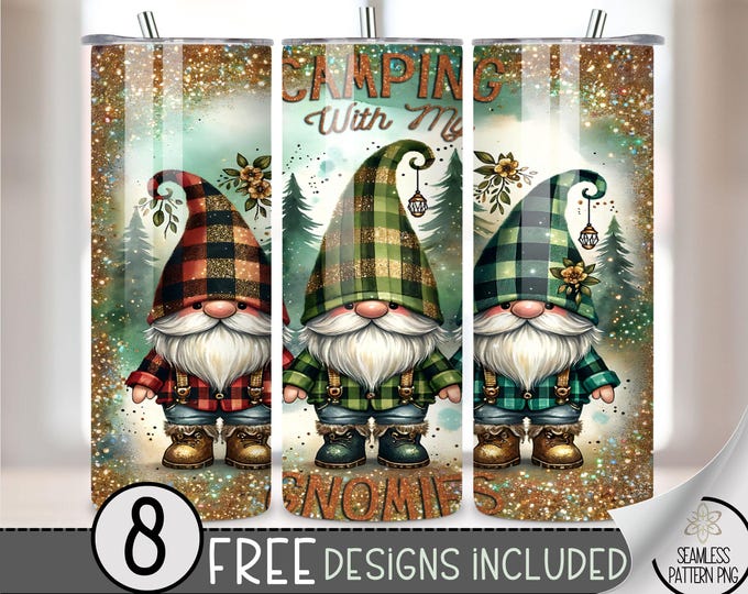 Camping Gnome Tumbler Wrap PNG,Camping Lover 20oz Skinny Tumbler Sublimation Design,Funny Tumbler Wrap File PNG,Campin Gnomies Seamless File