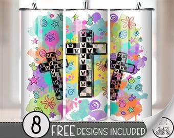 Easter 20 oz Tumbler Wrap, Fun Sublimation Design for Straight Tumblers, Colorful PNG Files, Calvary Cross Patterns, Pastel Bright B882
