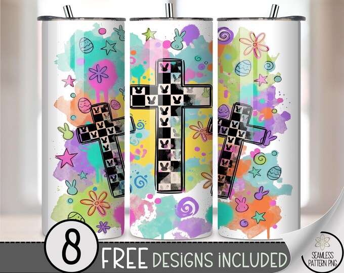 Easter 20 oz Tumbler Wrap, Fun Sublimation Design for Straight Tumblers, Colorful PNG Files, Calvary Cross Patterns, Pastel Bright B882