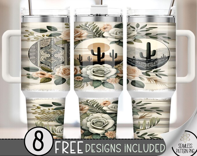 Boho Western 40oz Tumbler Wrap, Country Western Tumbler Sublimation Design,  Floral Country Girl 40oz Quencher Tumbler Wrap PNG, A16
