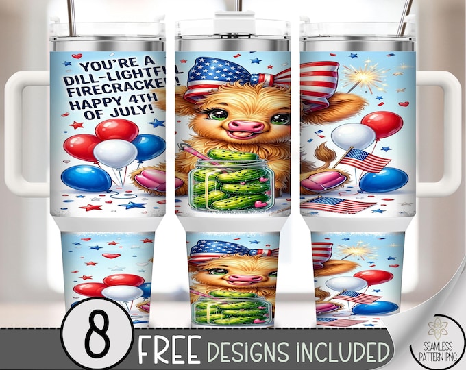 Pickle Lover Tumbler Wrap 40oz, Highland Cow Sublimation Design, 4th of July PNG Files, Cute Foodie 40oz Tumbler, B10159