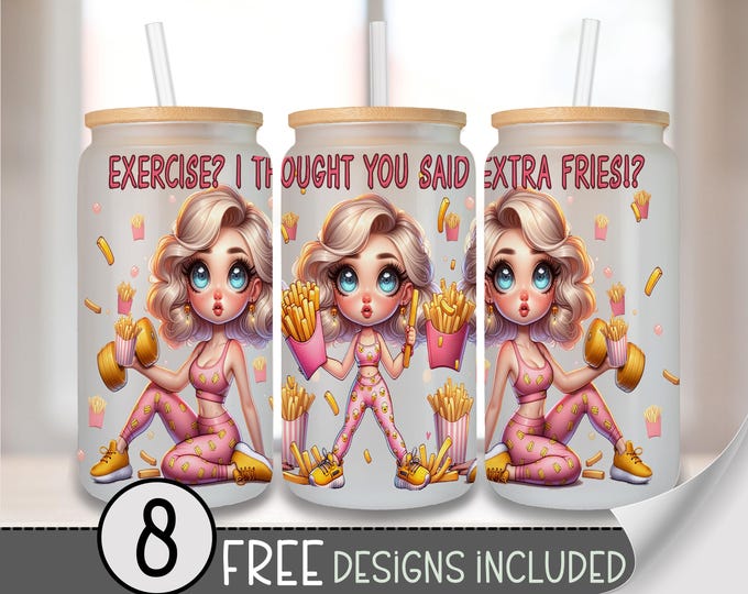 Funny Gym Glass Wrap, Exercise 16 Oz Glass Can Wrap PNG, Motivational Fitness Glass Can Sublimation Design, Workout Beer Glass PNG, A224