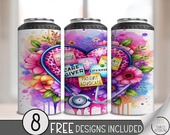 Nurse Life 4-in-1 Can Cooler Wrap PNG, Caregiver Medical Sublimation Design, Healing Hands Appreciation Wrap PNG File A250