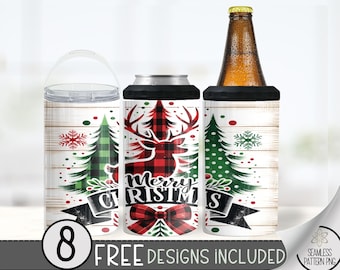 Christmas Deer 4in1 Can Cooler Wrap,Winter Sublimation Design,Xmas 16 Oz Slim,Merry Christmas 4 in 1 Tumbler Png,Christmas 16 Oz Can Cooler