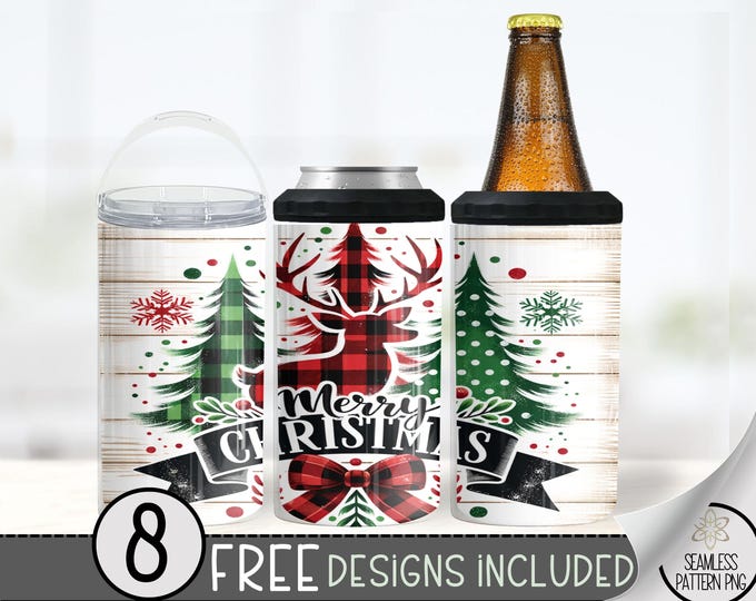 Christmas Deer 4in1 Can Cooler Wrap,Winter Sublimation Design,Xmas 16 Oz Slim,Merry Christmas 4 in 1 Tumbler Png,Christmas 16 Oz Can Cooler