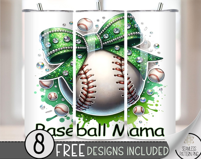 Coquette Baseball Png, Rhinestone Baseball 20oz Skinny Tumbler Sublimation Design, Baseball Mama Tumbler Wrap File PNG, Sports Wrap, A166