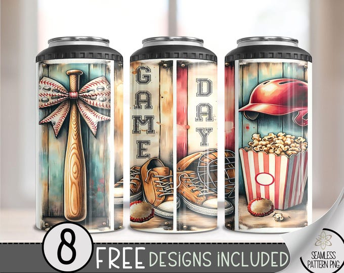 Baseball 4 in 1 Can Cooler Wrap, Sports 4in1 Tumbler PNG, USA 16 Oz Can Cooler Sublimation Design, Sassy Sublimation File For Baseball, A150