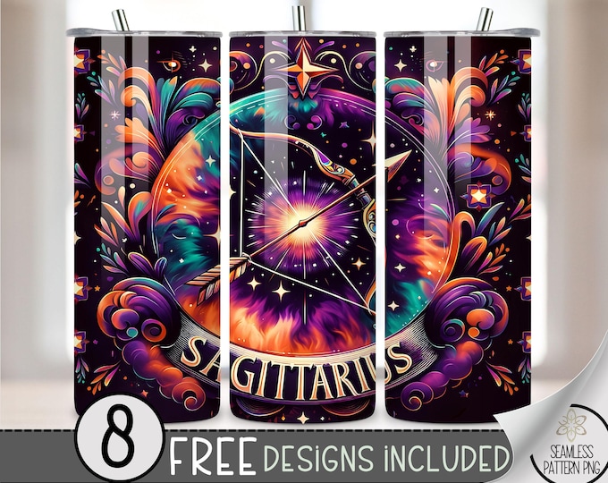 Tie Dye Zodiac Tumbler Wrap, Sagittarius 20 Oz Skinny Tumbler Sublimation Design Astrology Sign, Zodiac Signs Tumbler PNG, Astrology Tumbler