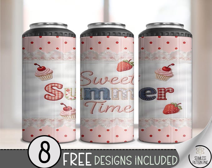 Sweet Cupcake PNG, 4-in-1 Can Cooler Wrap, Cute Summer Pastry Sublimation Design, Digital Download, B874