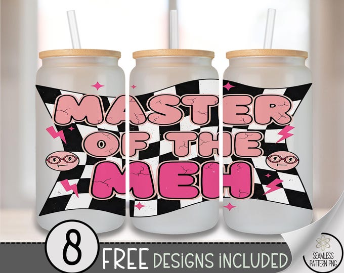 Checkered Glass Can Wrap, Trendy 16oz Glass Tumbler Sublimation Design, Digital Download, Funky Retro 90s PNG File, A698