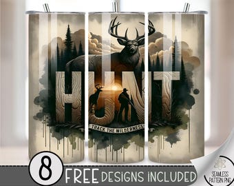 Deer Hunting Tumbler Wrap, Buck Hunt 20oz Skinny Tumbler Sublimation Woodgrain Tumbler Wrap File, Forest Digital Download PNG