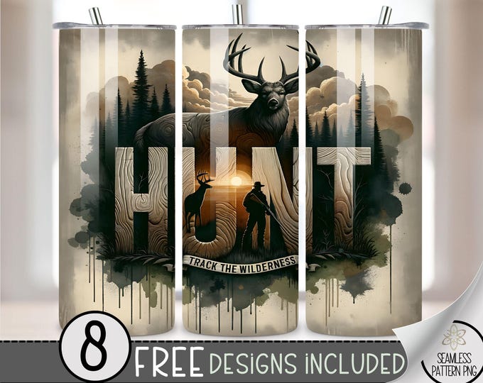 Deer Hunting Tumbler Wrap, Buck Hunt 20oz Skinny Tumbler Sublimation Woodgrain Tumbler Wrap File, Forest Digital Download PNG
