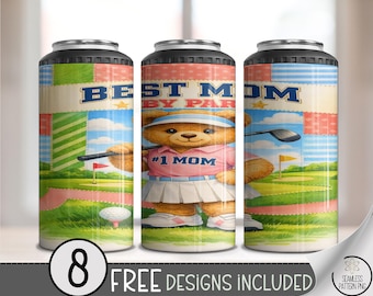 Mother's Day 4in1 Can Cooler Wrap, Teddy Bear Golfer Sublimation Design, Playful 16 oz 4-in-1 File, Sporty, B10061