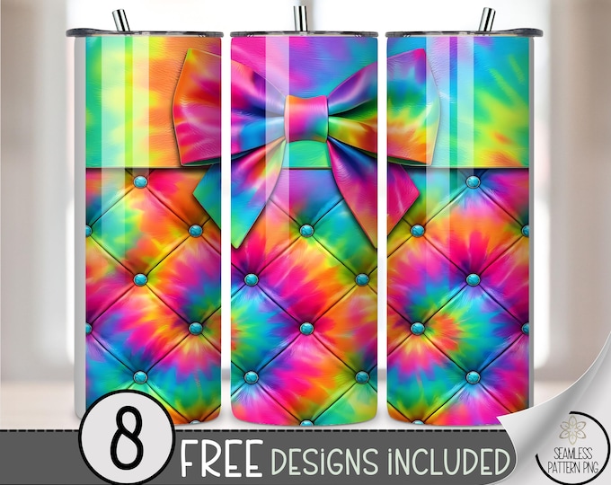 Coquette Bow 20 Oz Tumbler Wrap, Bright Tie Dye Sublimation Design, Digital Download, B976