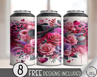 Cowboy Hat & Roses PNG For Sublimation, Romantic Floral Design, Valentine's Can Cooler Wrap Design, B842