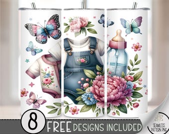 Baby Bottle Wrap, Girl Baby Theme 20oz Skinny Tumbler Sublimation Design, Baby Shower Graphic Tumbler Wrap File PNG, Unique Girl PNG, A83