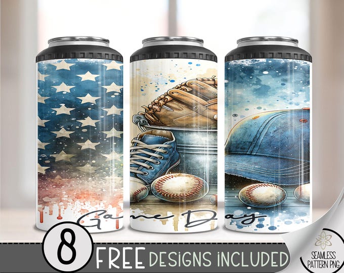 Baseball 4 in 1 Can Cooler Wrap, Sports 4in1 Tumbler PNG, USA 16 Oz Can Cooler Sublimation Design, Sassy Sublimation File For Baseball, A149