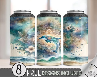 Dolphin 4 in 1 Can Cooler Wrap, Tropical 4in1 Tumbler PNG, Colorful Beach PNG 16oz Sublimation Design, Beach Summer Can Wrap, A137