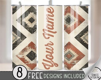 Add Your Text Tumbler Wrap, Customize Name 20oz Skinny Tumbler Sublimation Design, Aztec Tumbler Wrap File PNG, Faded Western Seamless File