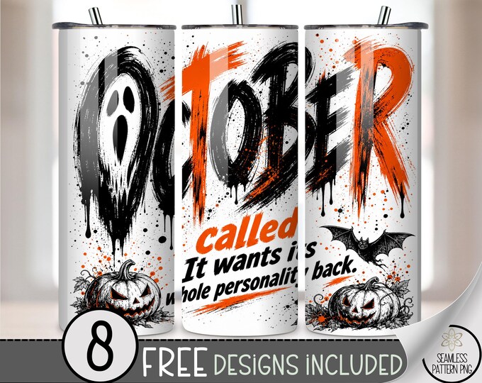 Halloween 20 oz Tumbler Wrap, Spooky Sublimation Design for Straight Tumblers, October PNG File, B10287