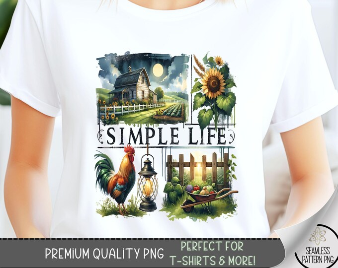 Simple Life T-Shirt Design, Rooster Southern PNG, Farm Sweatshirt PNG, Watercolor Cowboy Art, Christian Sublimation Designs for Shirts, A96