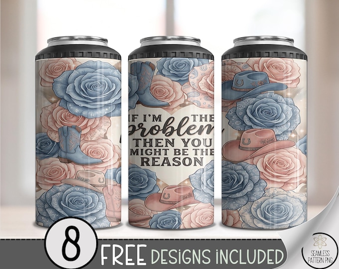 Country Sass 4in1 Can Cooler Wrap, Sassy Quote Sublimation Design, Floral Cowgirl Boots 16 oz 4-in-1 File,  B10142