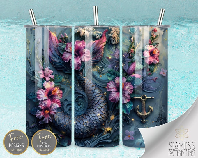 Mermaid Tumbler Wrap, 20oz Straight Sublimation Tumbler Design, Mermaid Sublimation Design Watercolor Underwater Ocean Tumbler PNG Downloads