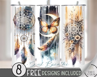 Just Breathe Tumbler Wrap, Butterfly Dreamcatcher Gothic Witchy Vibes Tumbler Wrap, Lace Moon Celestial Tumbler Wrap,Boho Chic Tumbler A93