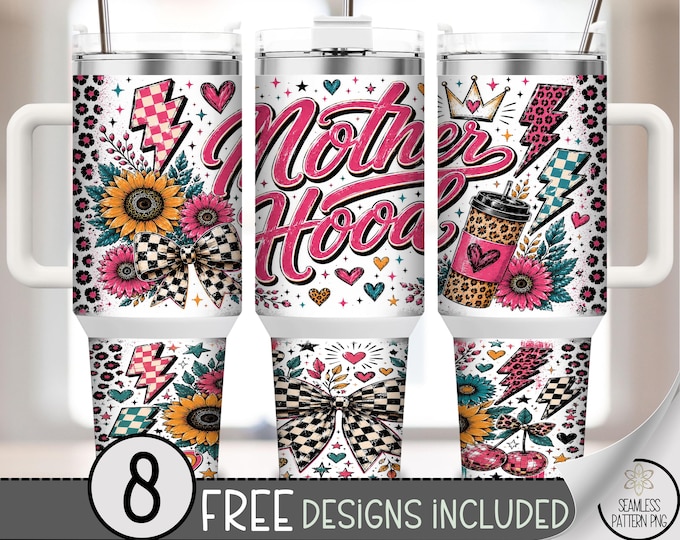 Motherhood 40oz Tumbler Wrap, Playful Sublimation Design, Retro Girly PNG, Digital Download, B10547