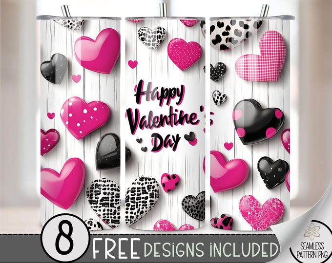 Seamless Valentine's Day Tumbler Wrap, Simple Heart 20oz Skinny Tumbler Sublimation Design, Vday Love Tumbler Wrap File PNG Heart Pattern