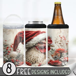 Christmas Chicken 4in1 Can Cooler Wrap, Winter Sublimation Design, Xmas 16 Oz Slim, Cute Rooster 4 in 1 Tumbler Png, Chick 16 Oz Can Cooler