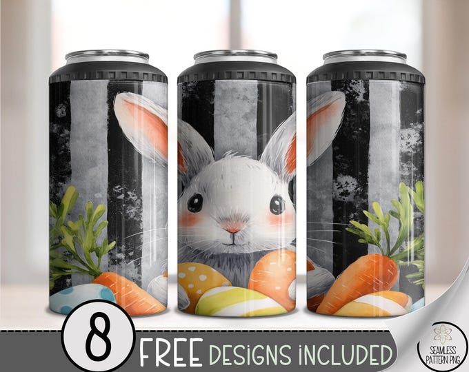 Bunny Carrots PNG, Easter Bunny 4-in-1 Can Cooler Wrap, Sublimation Design, Digital Download, B10003