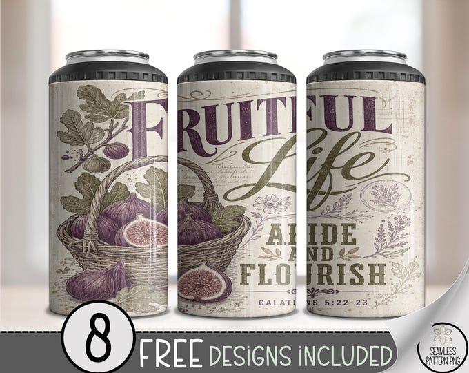 Fruitful Life 4-in-1 Can Cooler Wrap, Fig Basket Sublimation Design, Rustic 16 oz 4-in-1 File, Digital Download, B10307