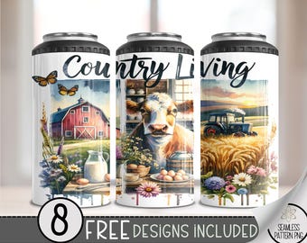 Country Western 4 in 1 Can Cooler Wrap, Western Tractor 4in1 Tumbler PNG,Cow 16 Oz Can Cooler Sublimation Design, Country Living Design A44