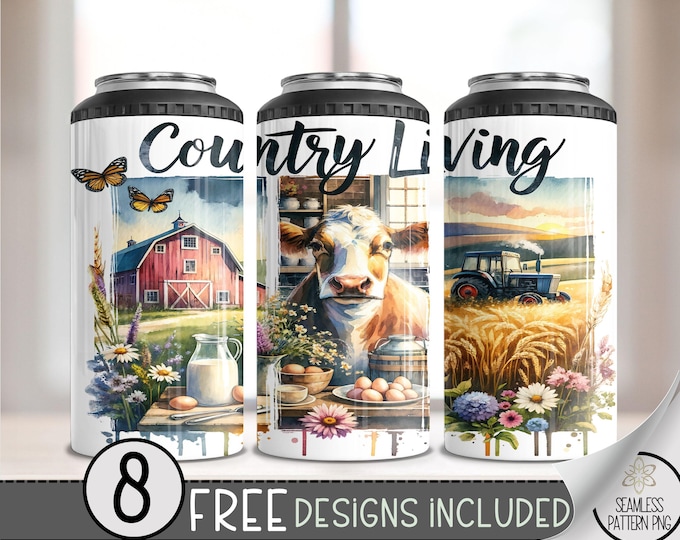 Country Western 4 in 1 Can Cooler Wrap, Western Tractor 4in1 Tumbler PNG,Cow 16 Oz Can Cooler Sublimation Design, Country Living Design A44