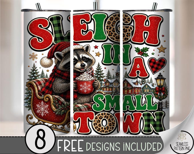 Christmas Raccoon 20 oz Tumbler Wrap, Festive Sublimation Design for Straight Tumblers, Cozy PNG Files, Digital Download, B10502
