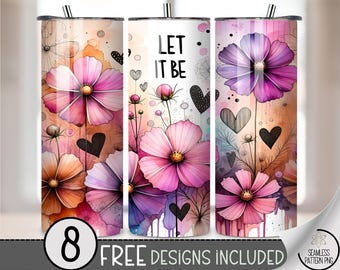 Let It Be Floral Tumbler Wrap PNG, Wildflower Sublimation Design for 20 oz Skinny Tumbler,Inspirational Wrap PNG for Sublimation Crafts A283