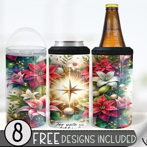 Christmas 4 In 1 Can Cooler Tumbler Wrap, Winter Sublimation Design, Xmas 16 Oz Slim, Holiday 16 Oz Can Cooler Sublimation Design, Religious
